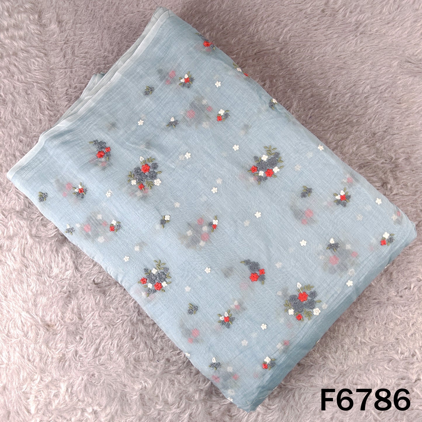 Thread Embroidered Mul Chanderi Fabric - F6786