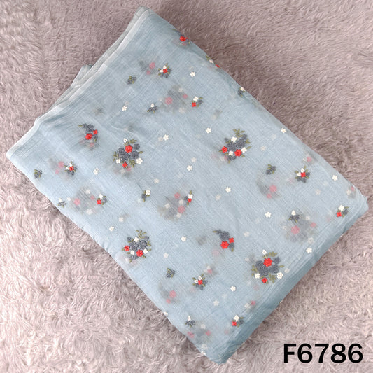 Thread Embroidered Mul Chanderi Fabric - F6786