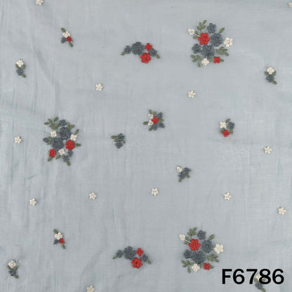 Thread Embroidered Mul Chanderi Fabric - F6786
