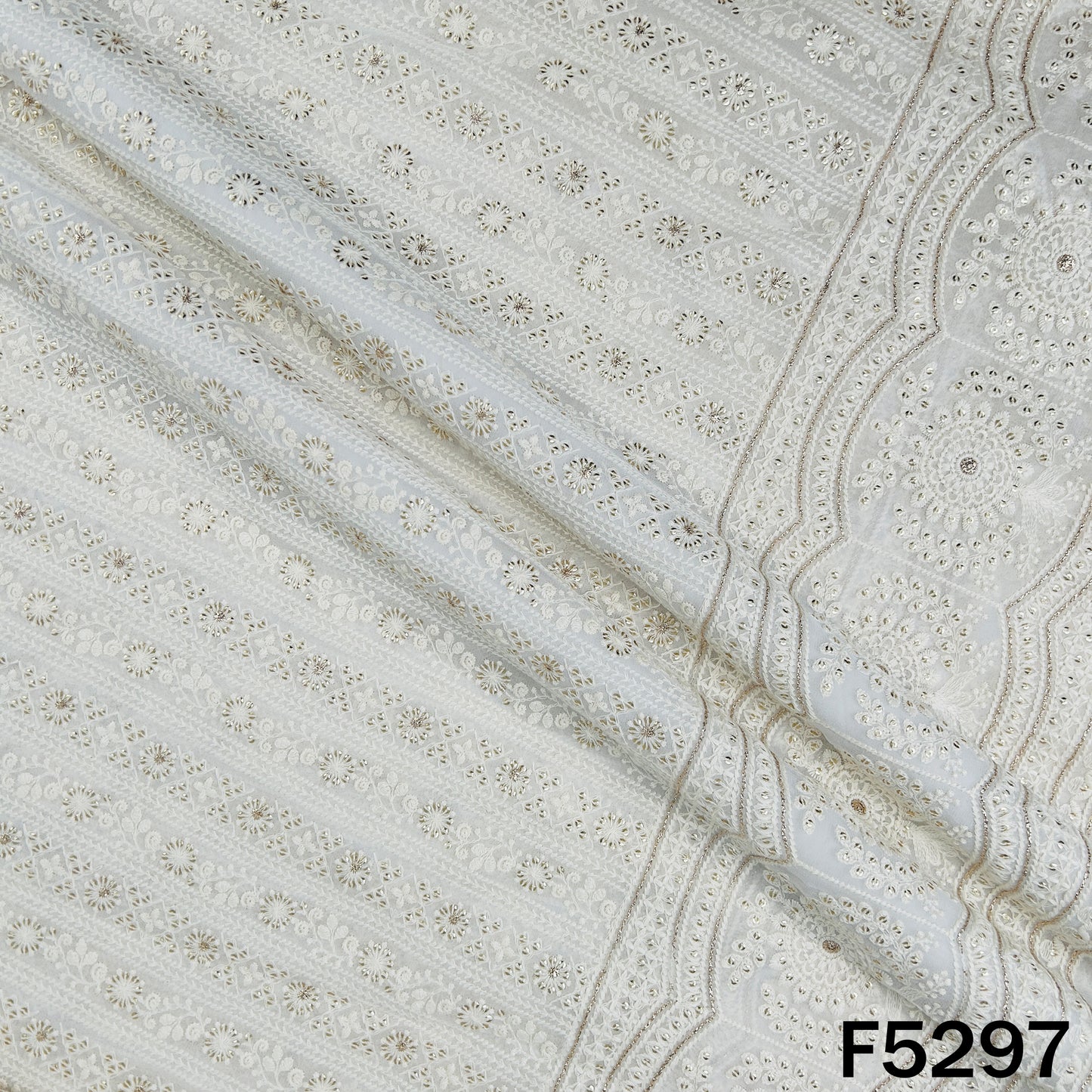 Dyeable Thread Sequins Embroidered Georgette Fabric - F5297