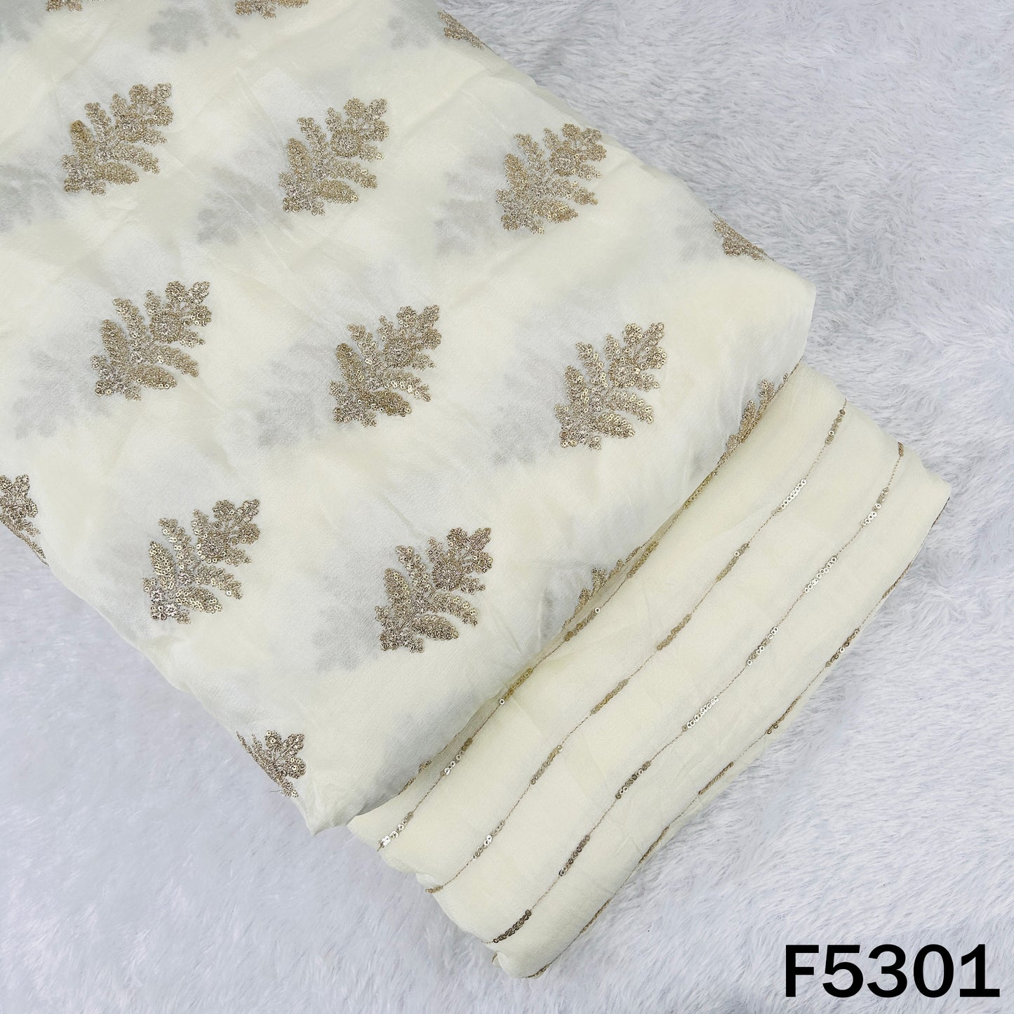 Zari Sequins Embroidered Chinnon Chiffon Fabric - F5301