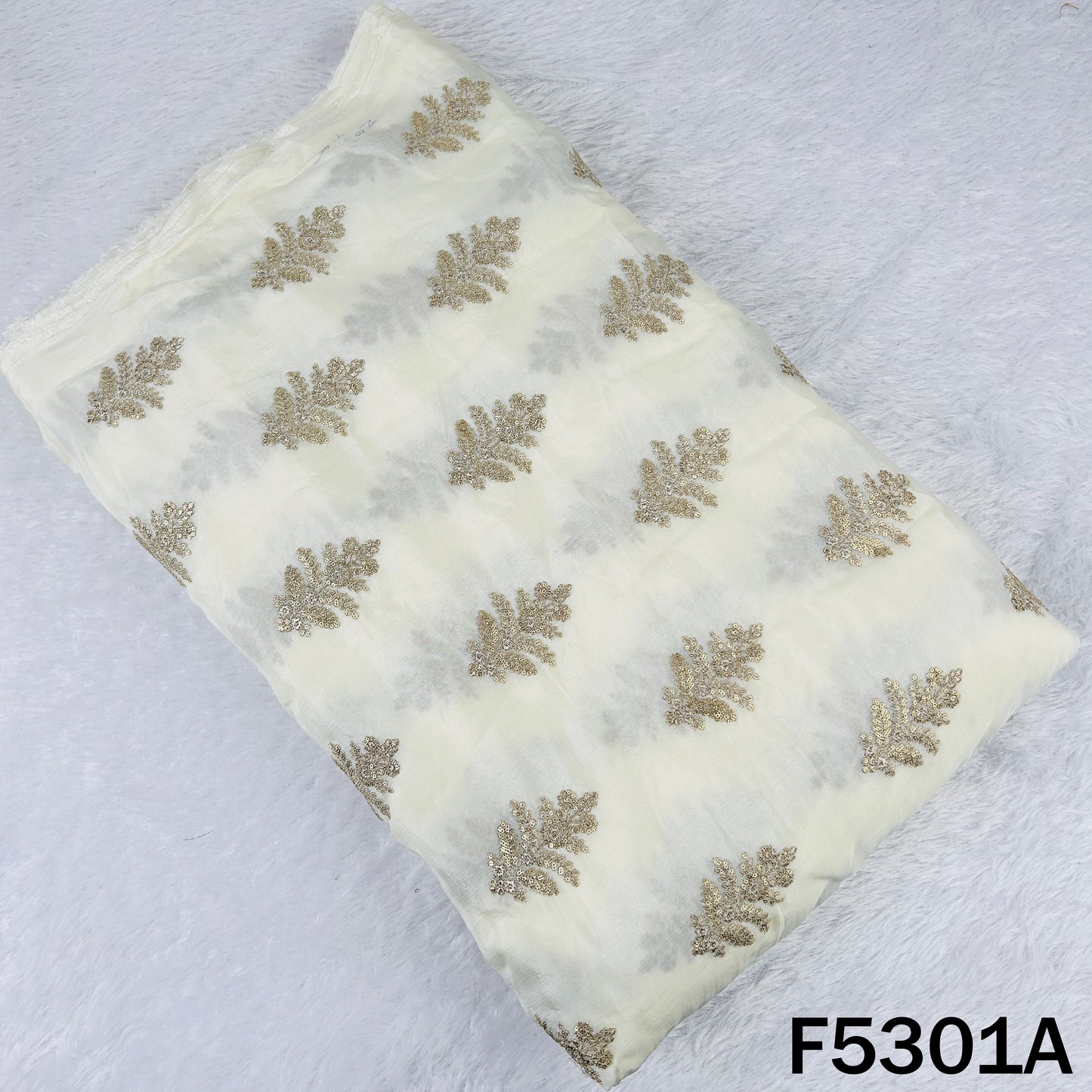 Zari Sequins Embroidered Chinnon Chiffon Fabric - F5301