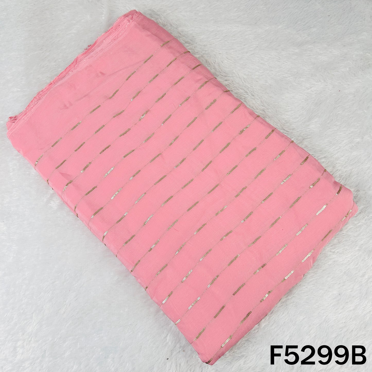 Zari Sequins Embroidered Chinnon Chiffon Fabric - F5299