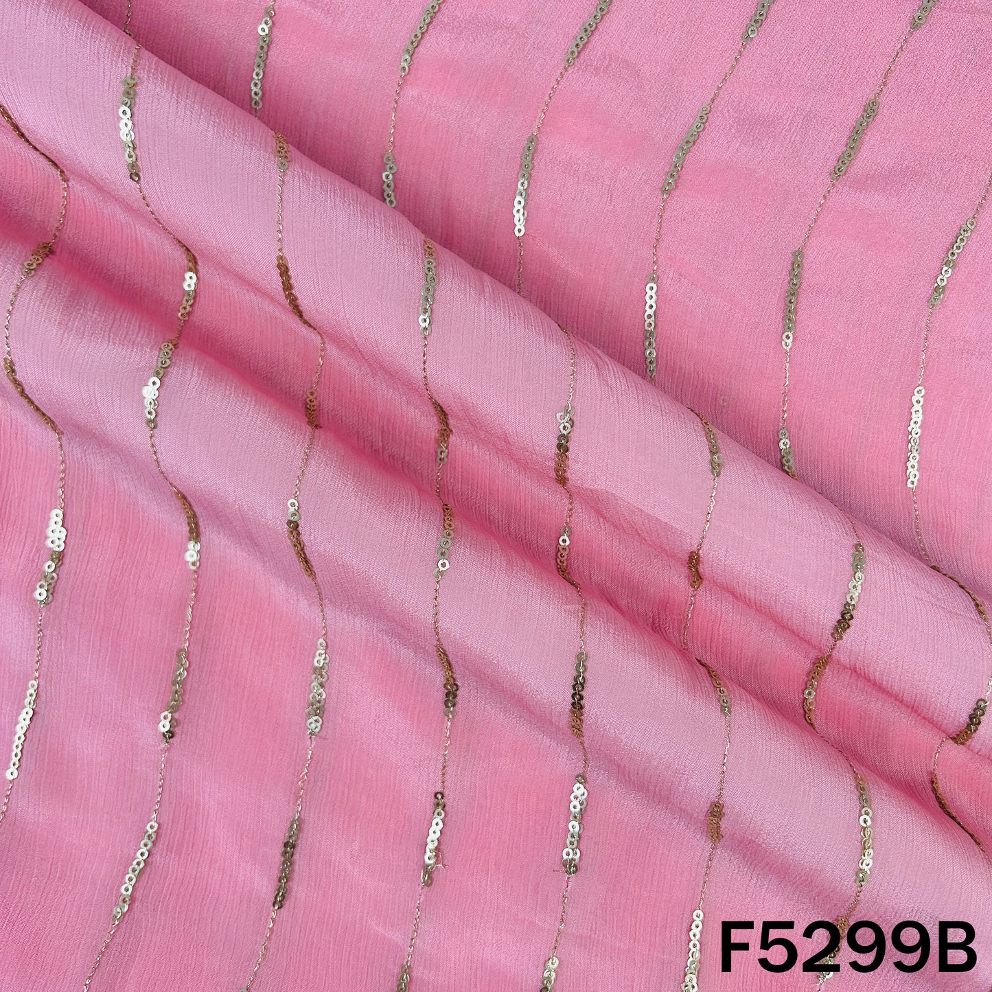 Zari Sequins Embroidered Chinnon Chiffon Fabric - F5299