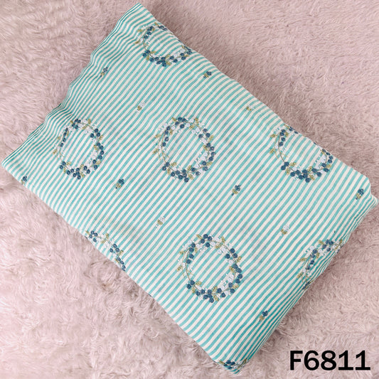 Thread Embroidered Stripes Cambric Cotton Fabric - F6811