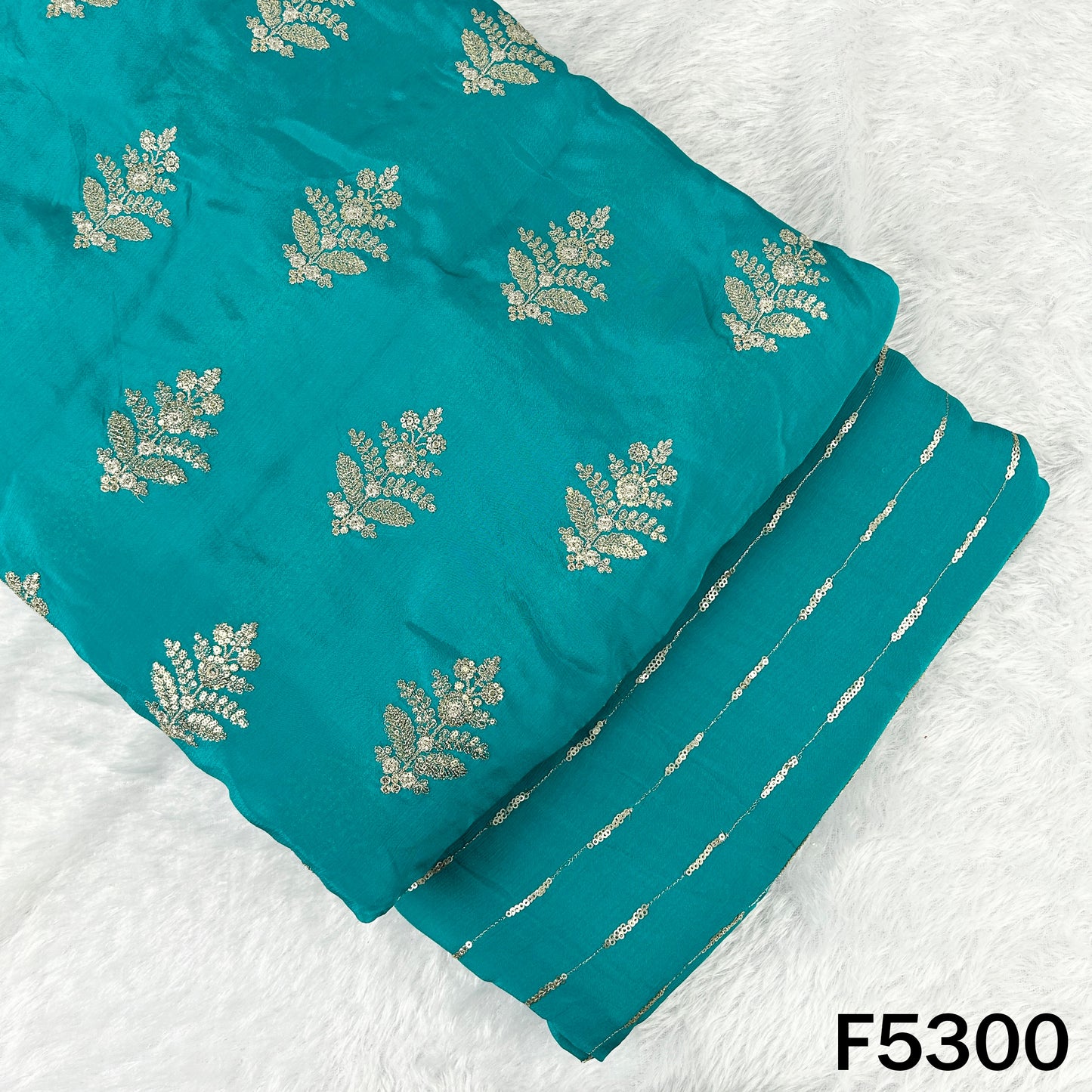 Zari Sequins Embroidered Chinnon Chiffon Fabric - F5300