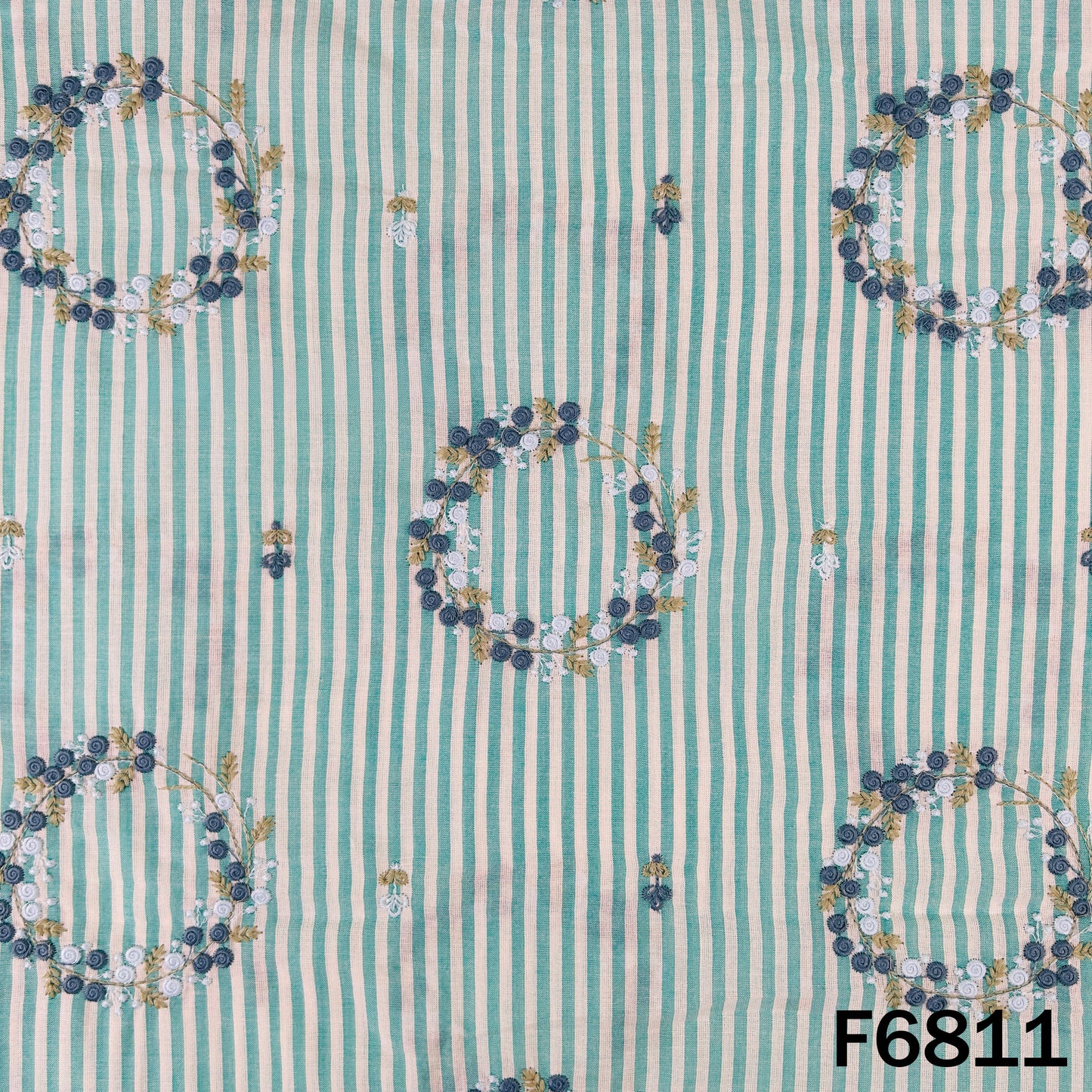 Thread Embroidered Stripes Cambric Cotton Fabric - F6811
