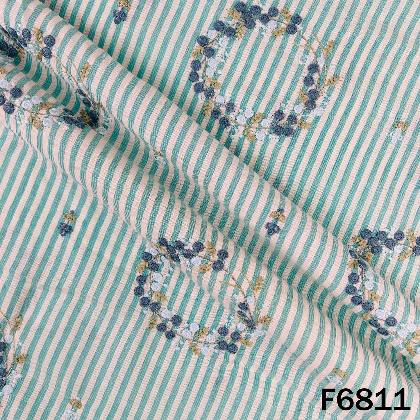 Thread Embroidered Stripes Cambric Cotton Fabric - F6811