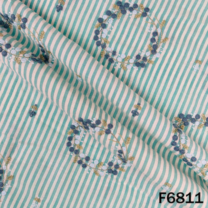 Thread Embroidered Stripes Cambric Cotton Fabric - F6811