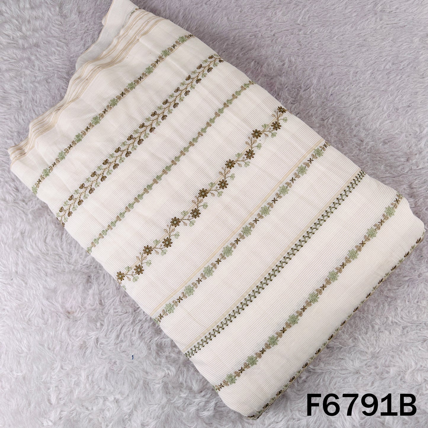 Thread Embroidered Stripes Cambric Cotton Fabric - F6791