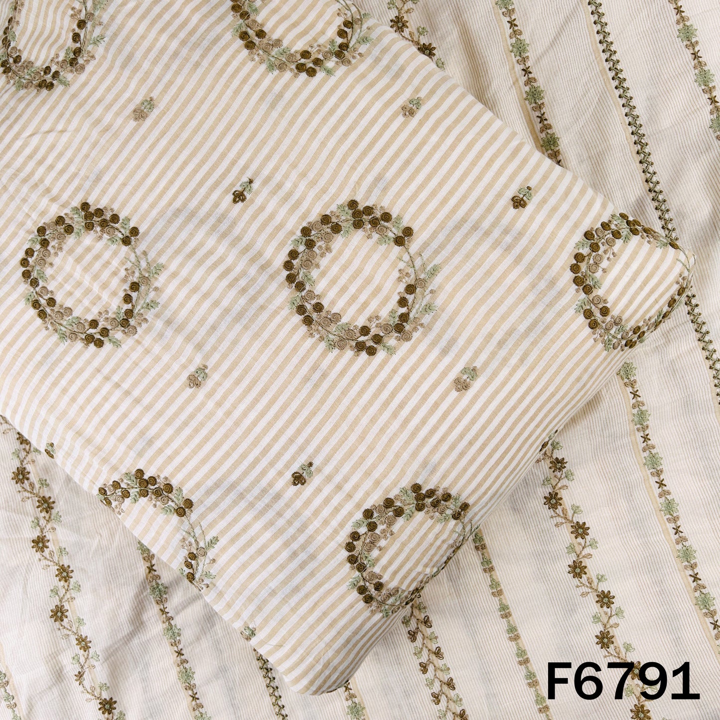 Thread Embroidered Stripes Cambric Cotton Fabric - F6791