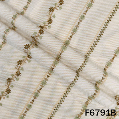 Thread Embroidered Stripes Cambric Cotton Fabric - F6791