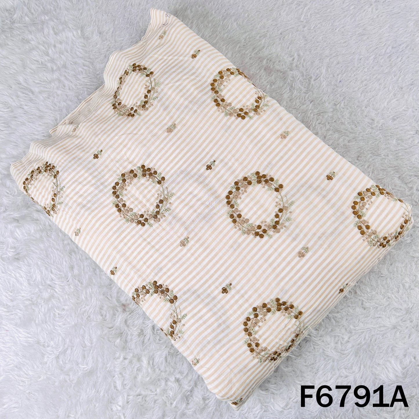 Thread Embroidered Stripes Cambric Cotton Fabric - F6791