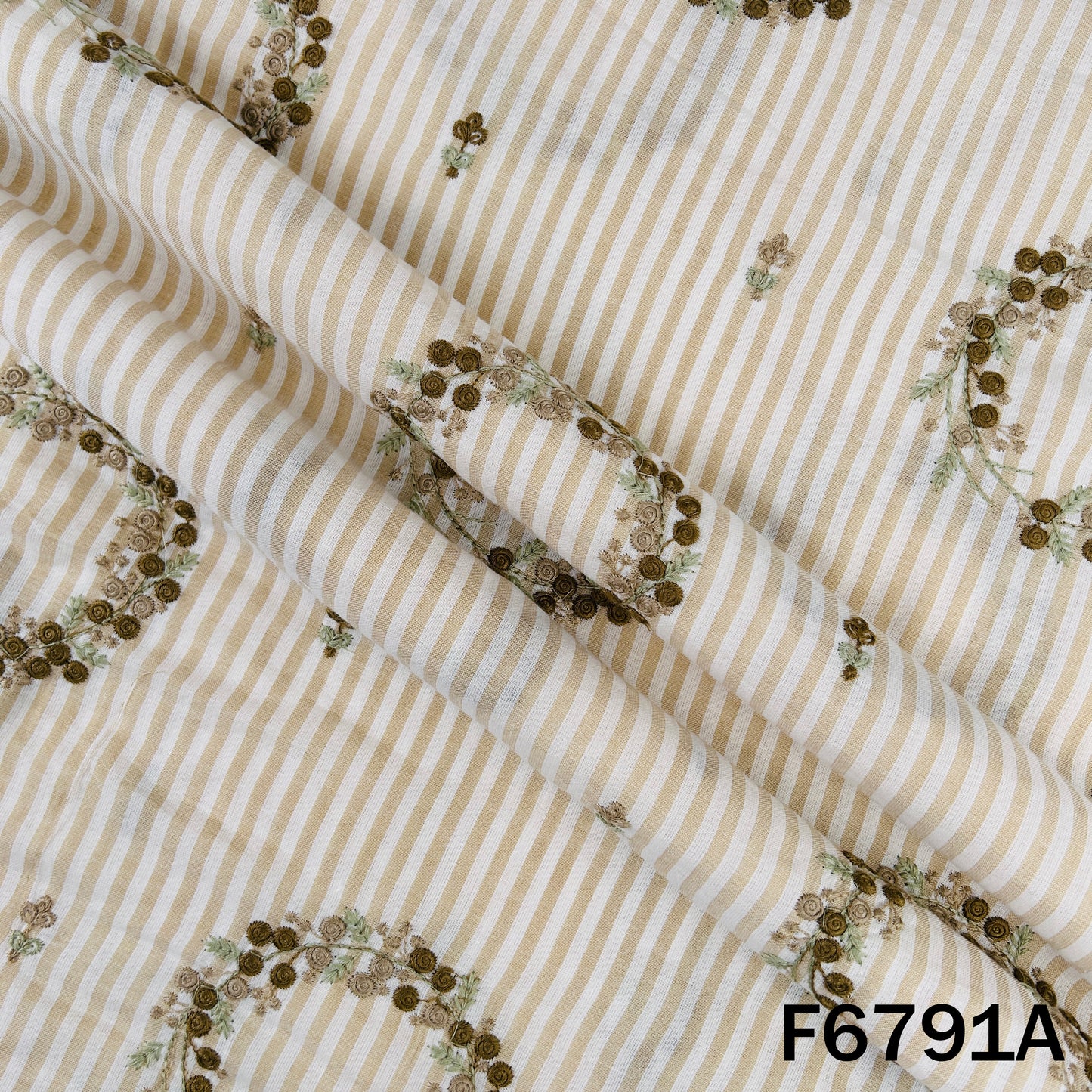 Thread Embroidered Stripes Cambric Cotton Fabric - F6791