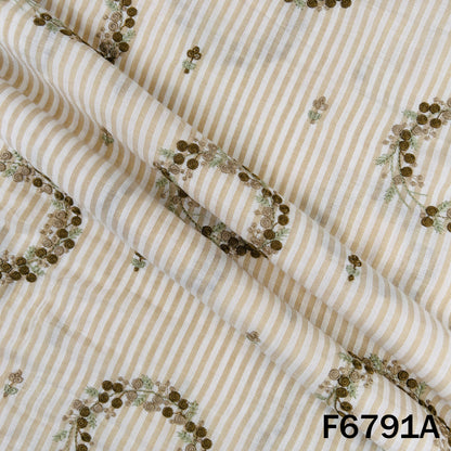 Thread Embroidered Stripes Cambric Cotton Fabric - F6791