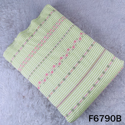 Thread Embroidered Stripes Cambric Cotton Fabric - F6790