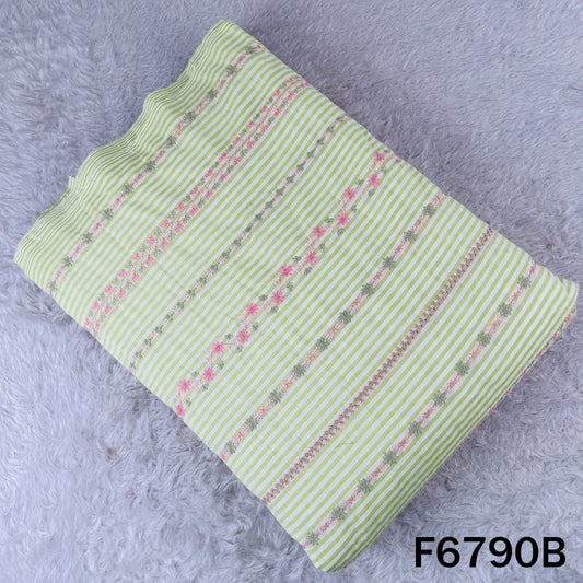 Thread Embroidered Stripes Cambric Cotton Fabric - F6790