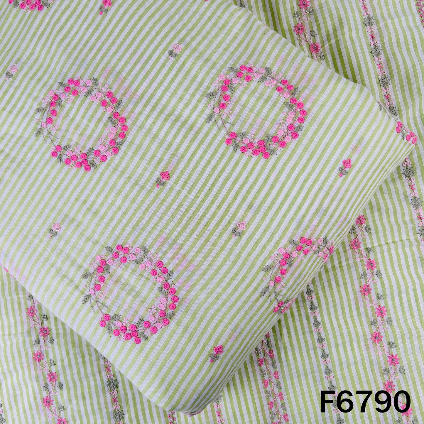 Thread Embroidered Stripes Cambric Cotton Fabric - F6790