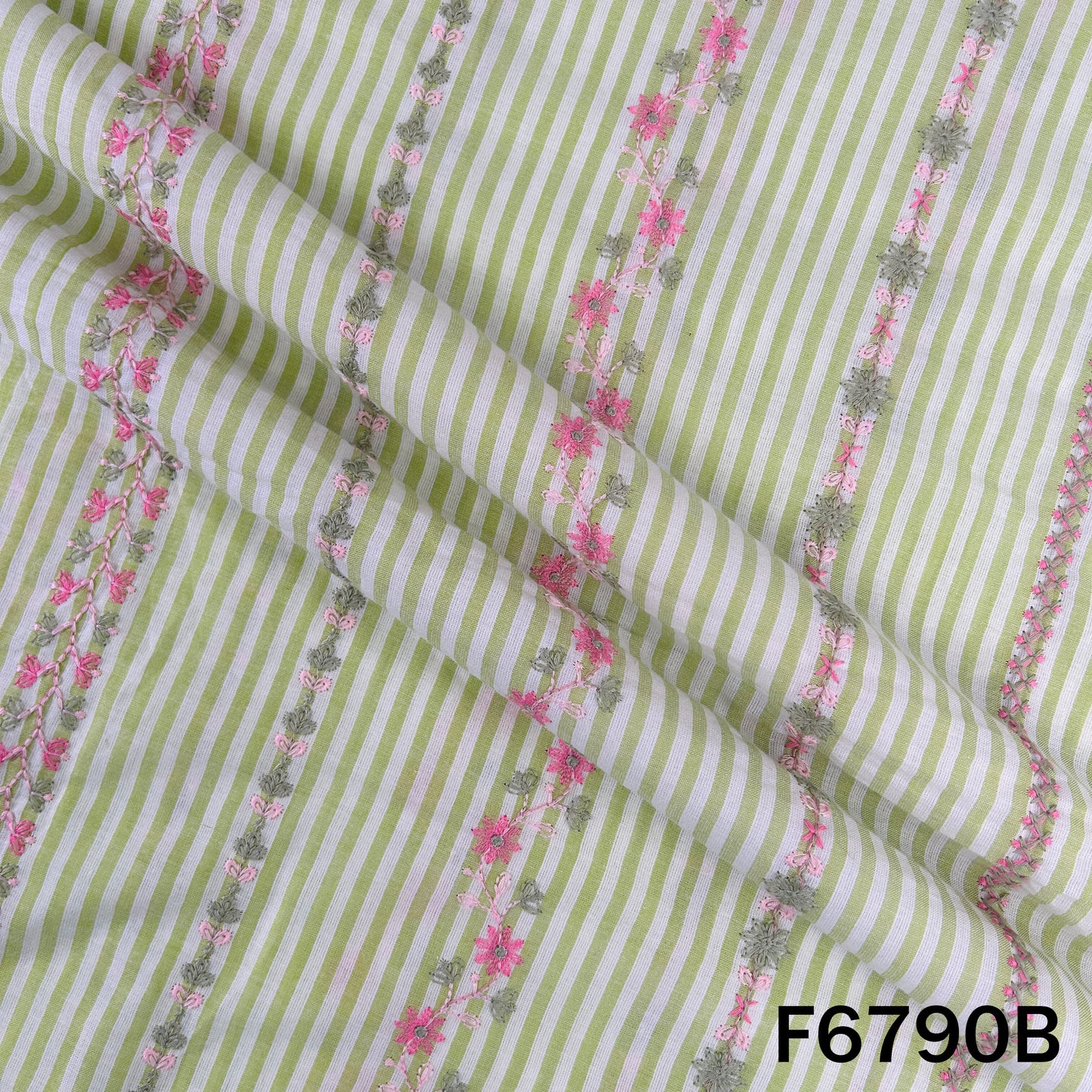 Thread Embroidered Stripes Cambric Cotton Fabric - F6790
