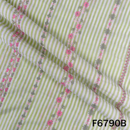 Thread Embroidered Stripes Cambric Cotton Fabric - F6790