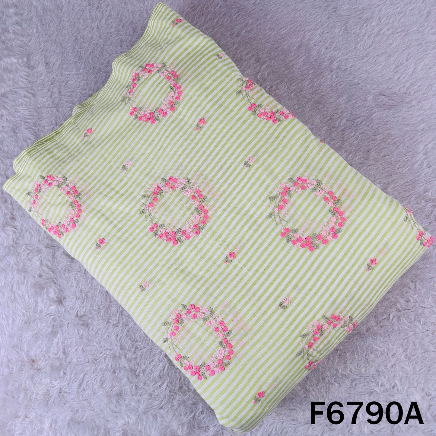 Thread Embroidered Stripes Cambric Cotton Fabric - F6790