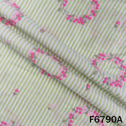 Thread Embroidered Stripes Cambric Cotton Fabric - F6790