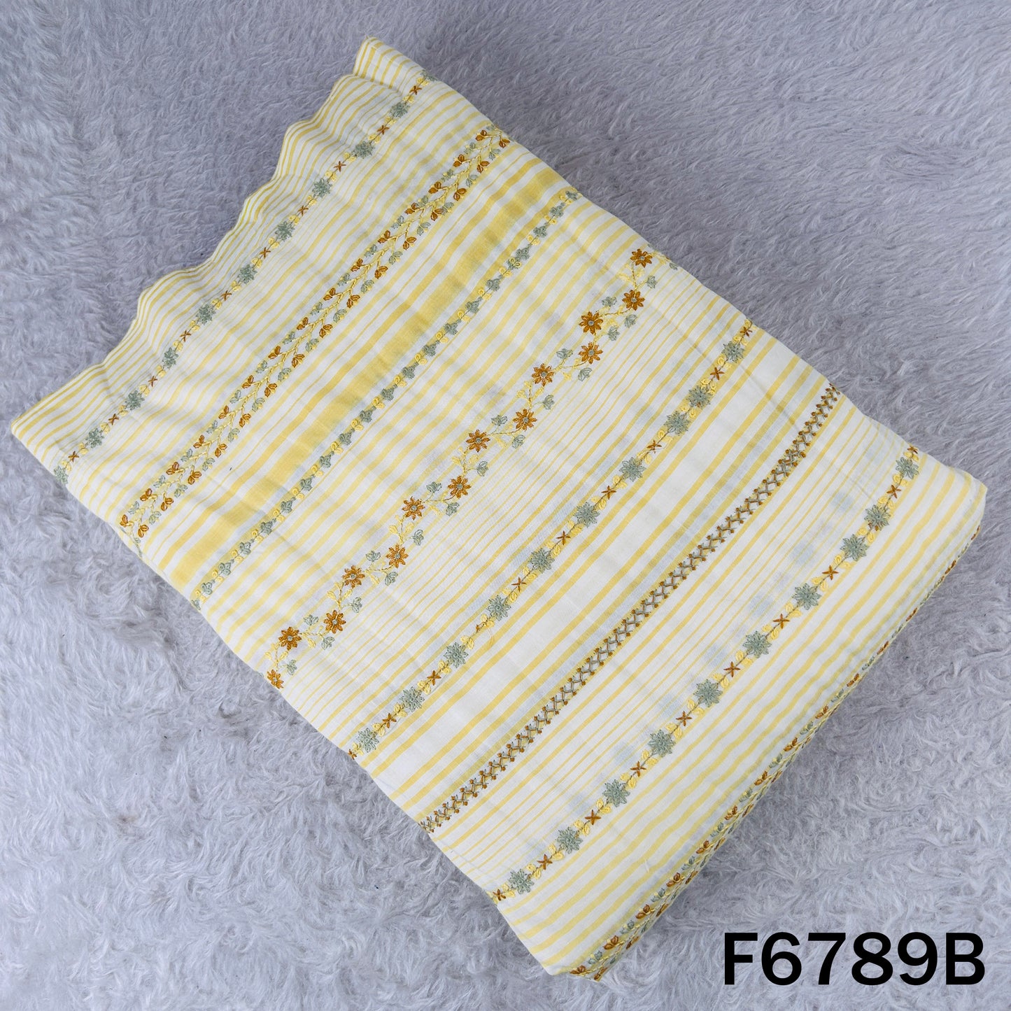 Thread Embroidered Stripes Cambric Cotton Fabric - F6789
