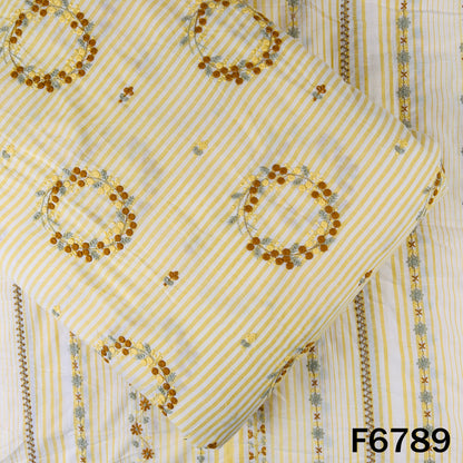 Thread Embroidered Stripes Cambric Cotton Fabric - F6789
