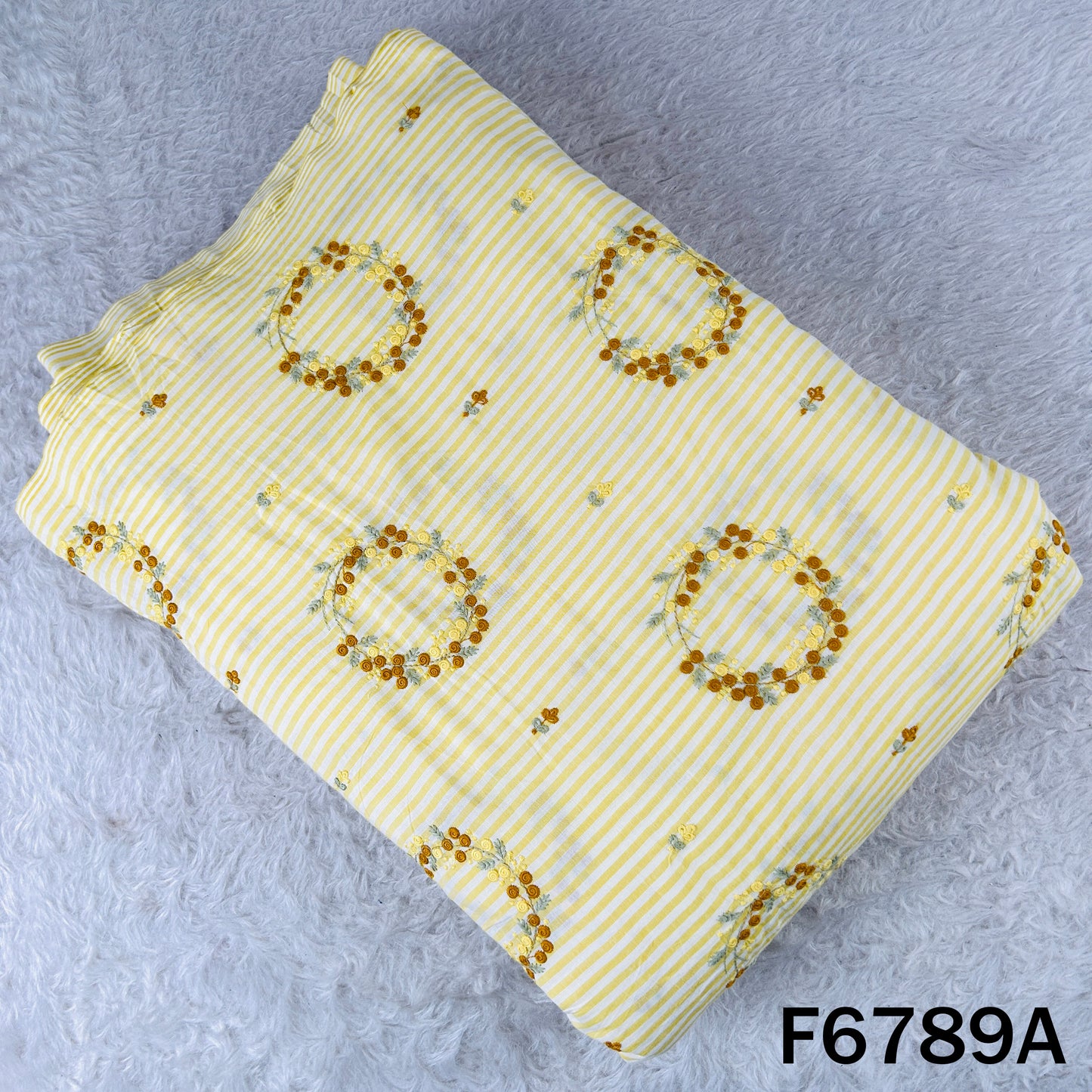 Thread Embroidered Stripes Cambric Cotton Fabric - F6789