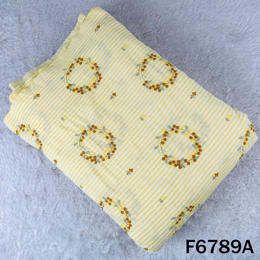 Thread Embroidered Stripes Cambric Cotton Fabric - F6789