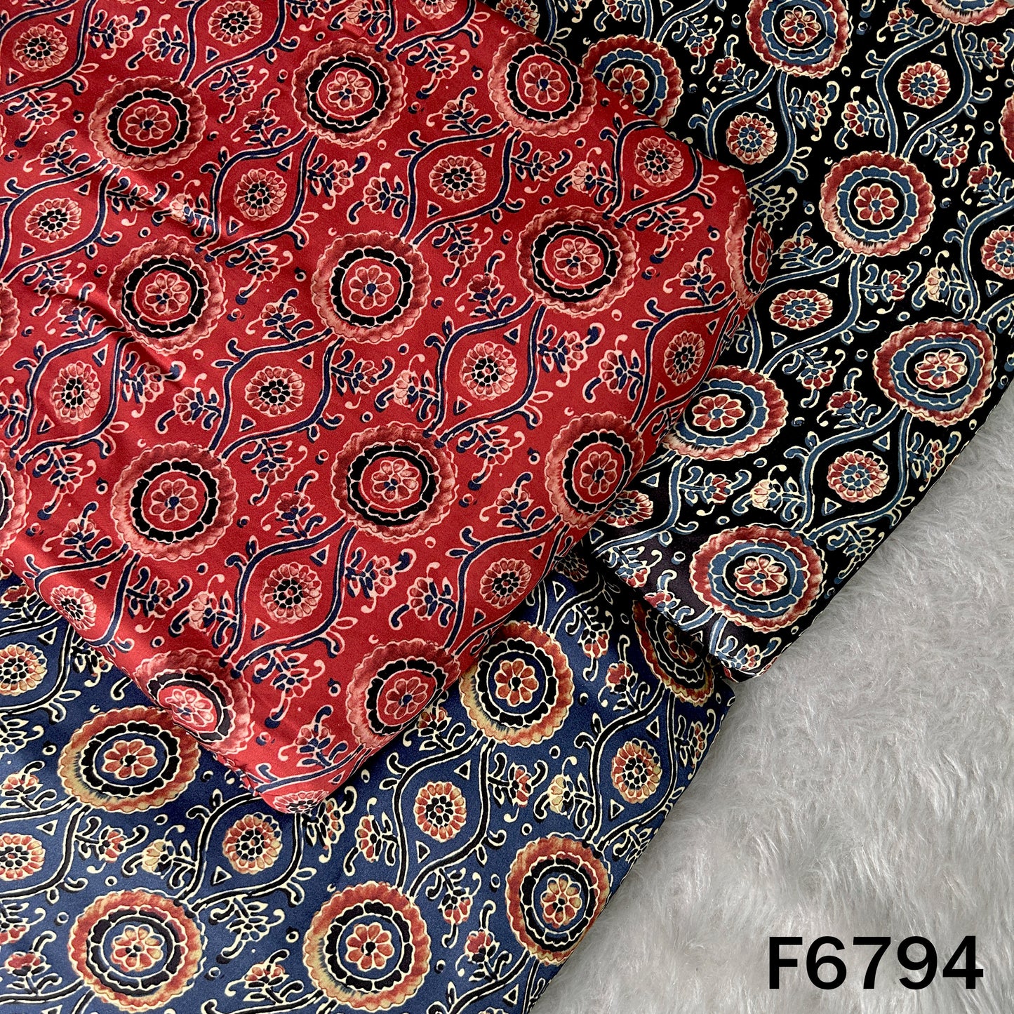 Ajrakh Print Modal Satin Fabric - F6794
