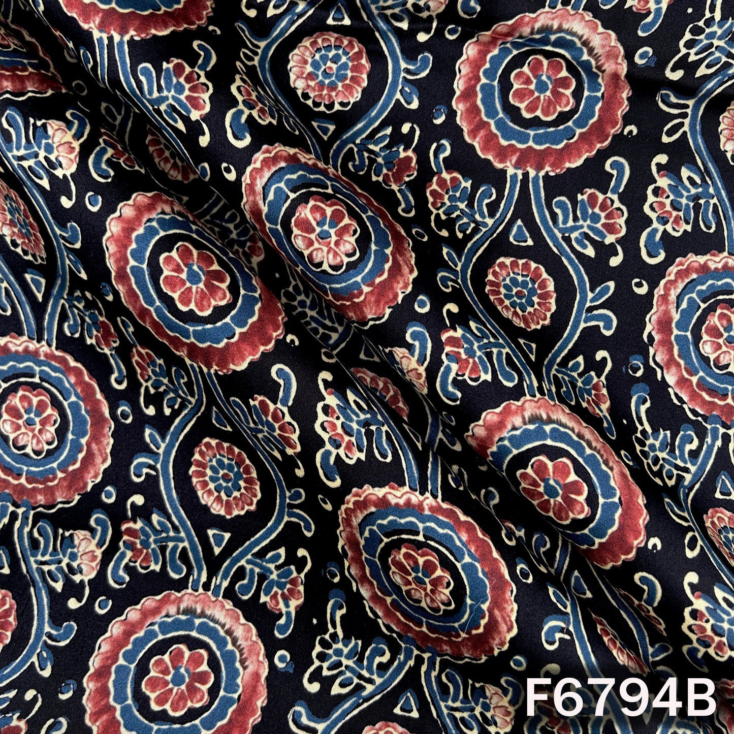 Ajrakh Print Modal Satin Fabric - F6794