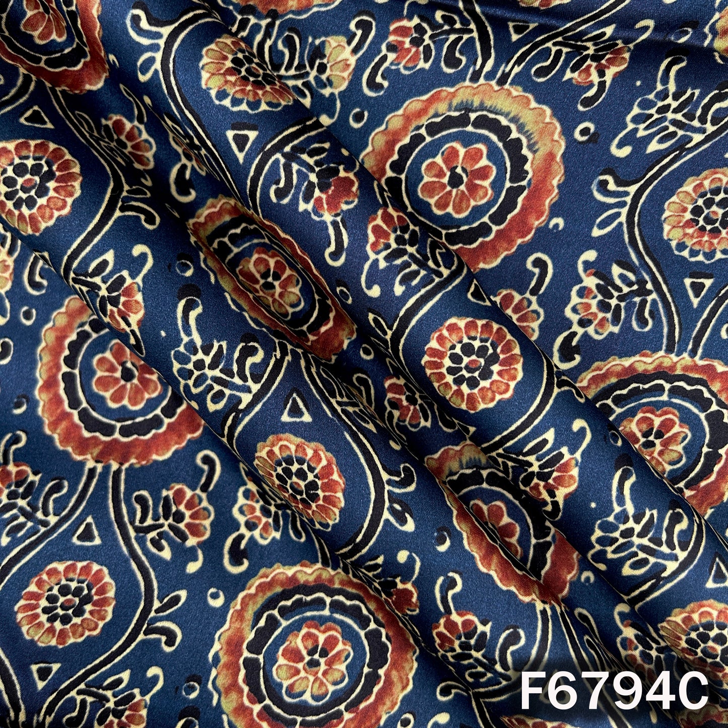 Ajrakh Print Modal Satin Fabric - F6794