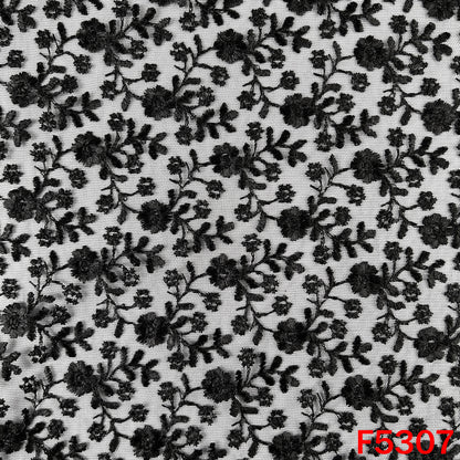 Thread Embroidered Net Fabric - F5307