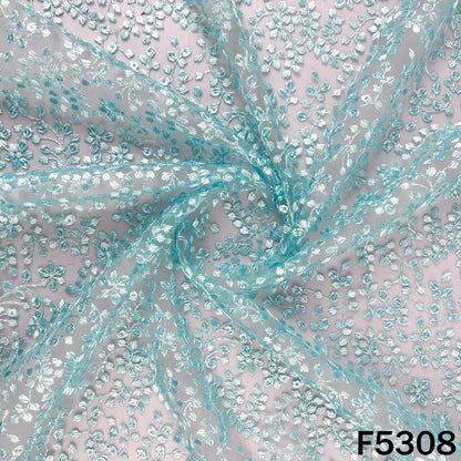 Thread Sequins Embroidered Net Fabric - F5308
