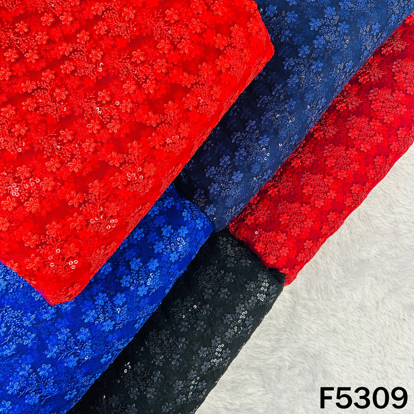 Thread Sequins Embroidered Net Fabric - F5309
