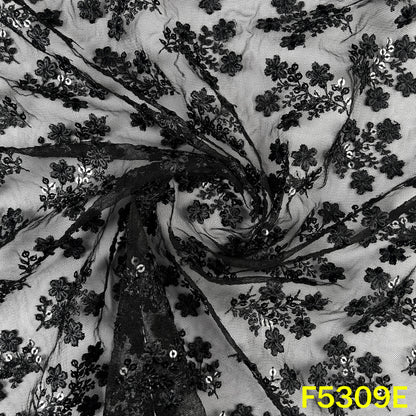 Thread Sequins Embroidered Net Fabric - F5309