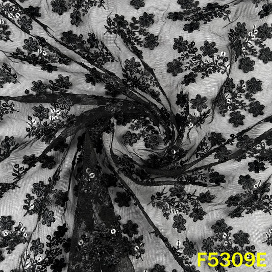 Thread Sequins Embroidered Net Fabric - F5309
