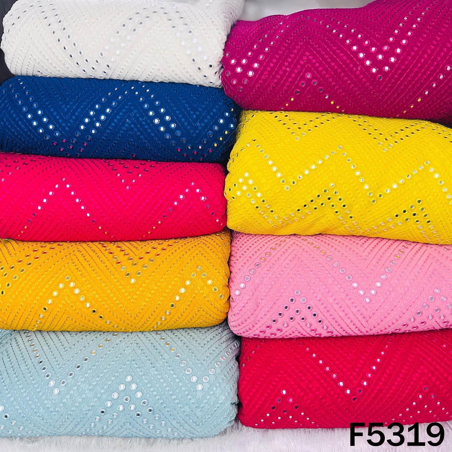 Thread Embroidered Mirror Wok Georgette Fabric - F5319