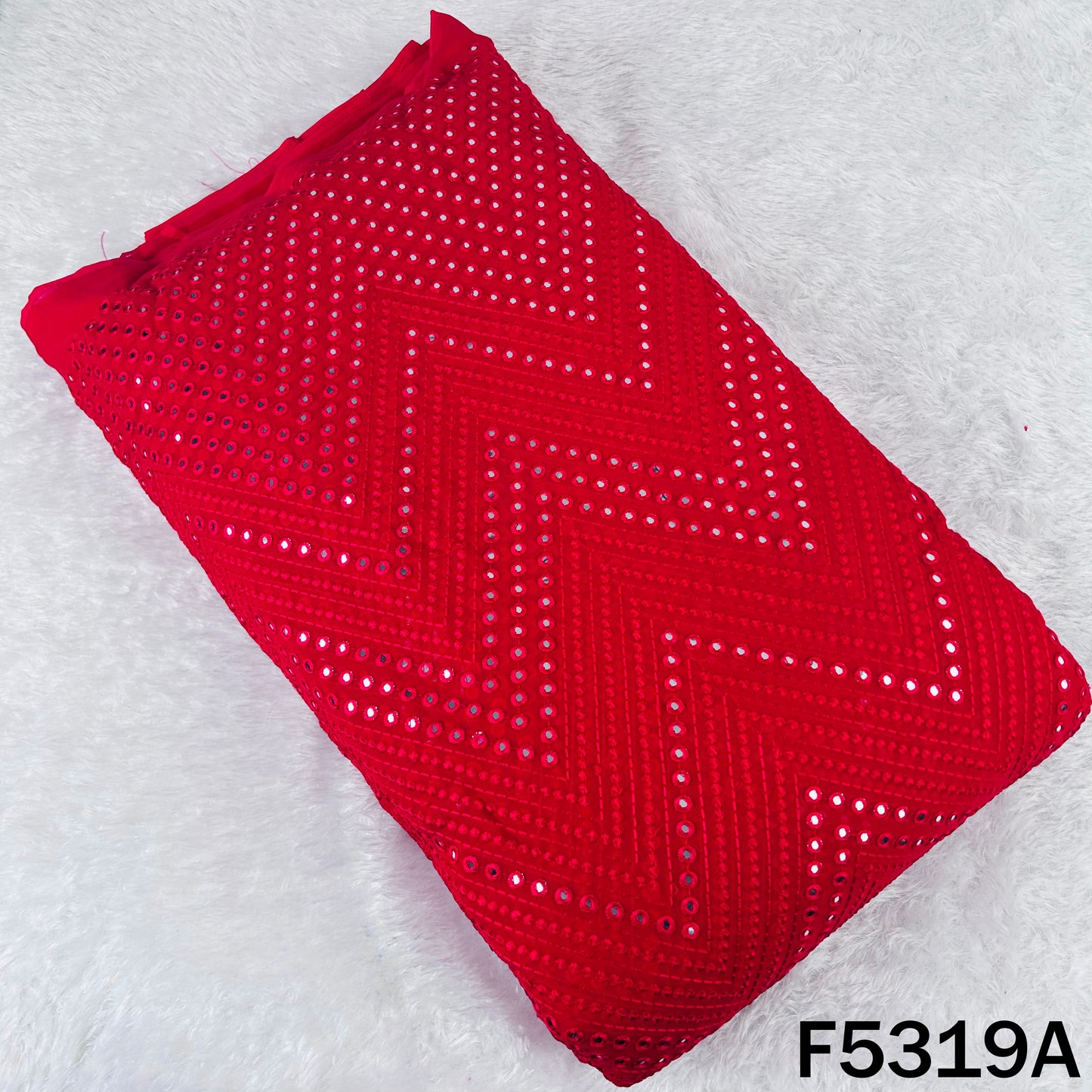 Thread Embroidered Mirror Wok Georgette Fabric - F5319