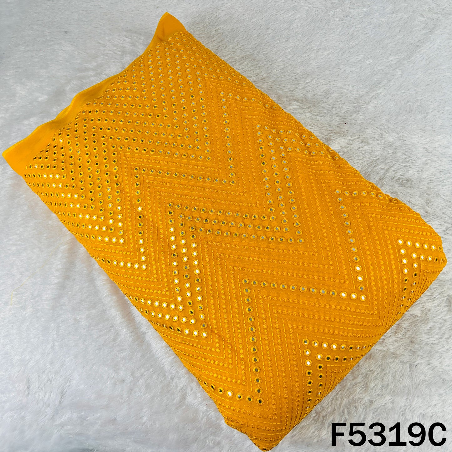 Thread Embroidered Mirror Wok Georgette Fabric - F5319