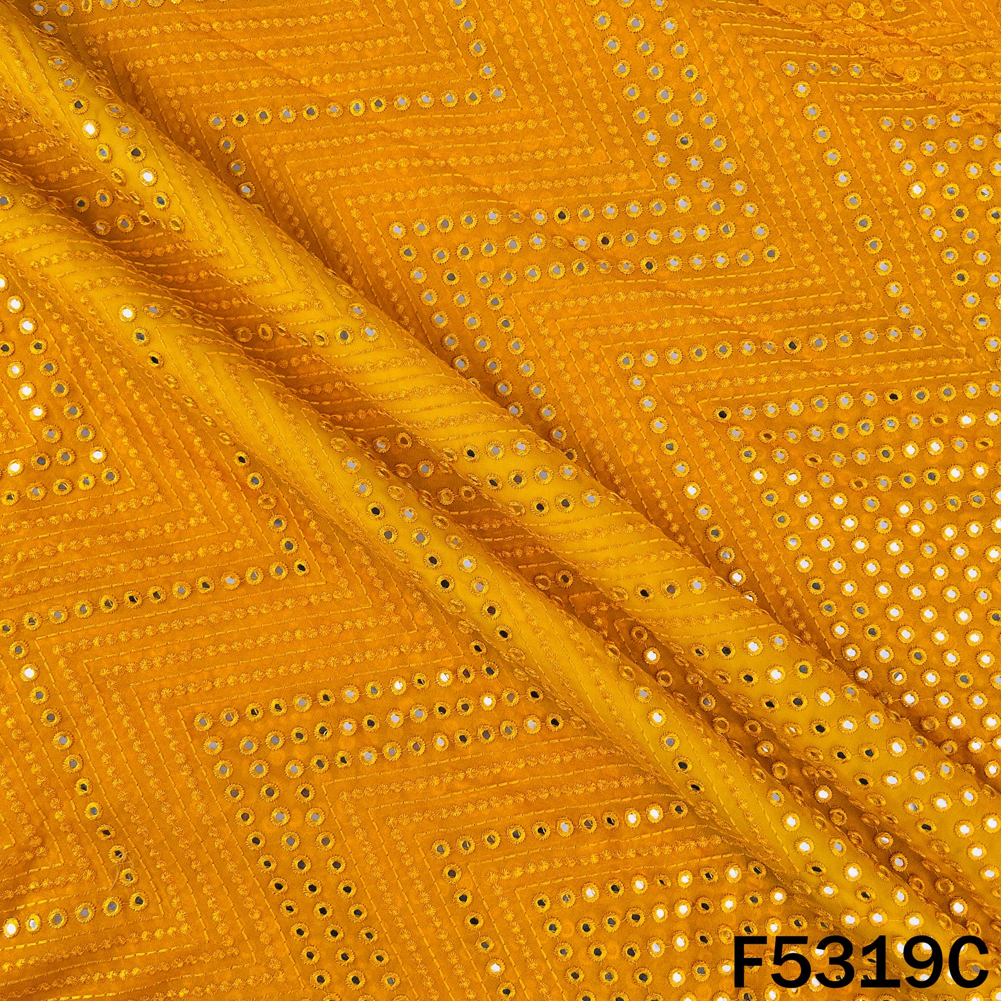 Thread Embroidered Mirror Wok Georgette Fabric - F5319