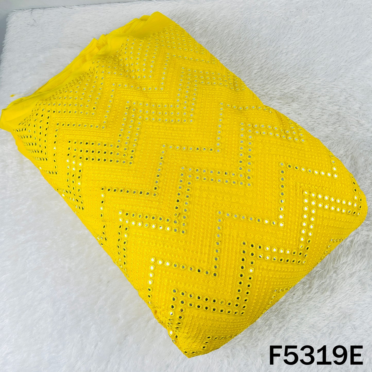 Thread Embroidered Mirror Wok Georgette Fabric - F5319