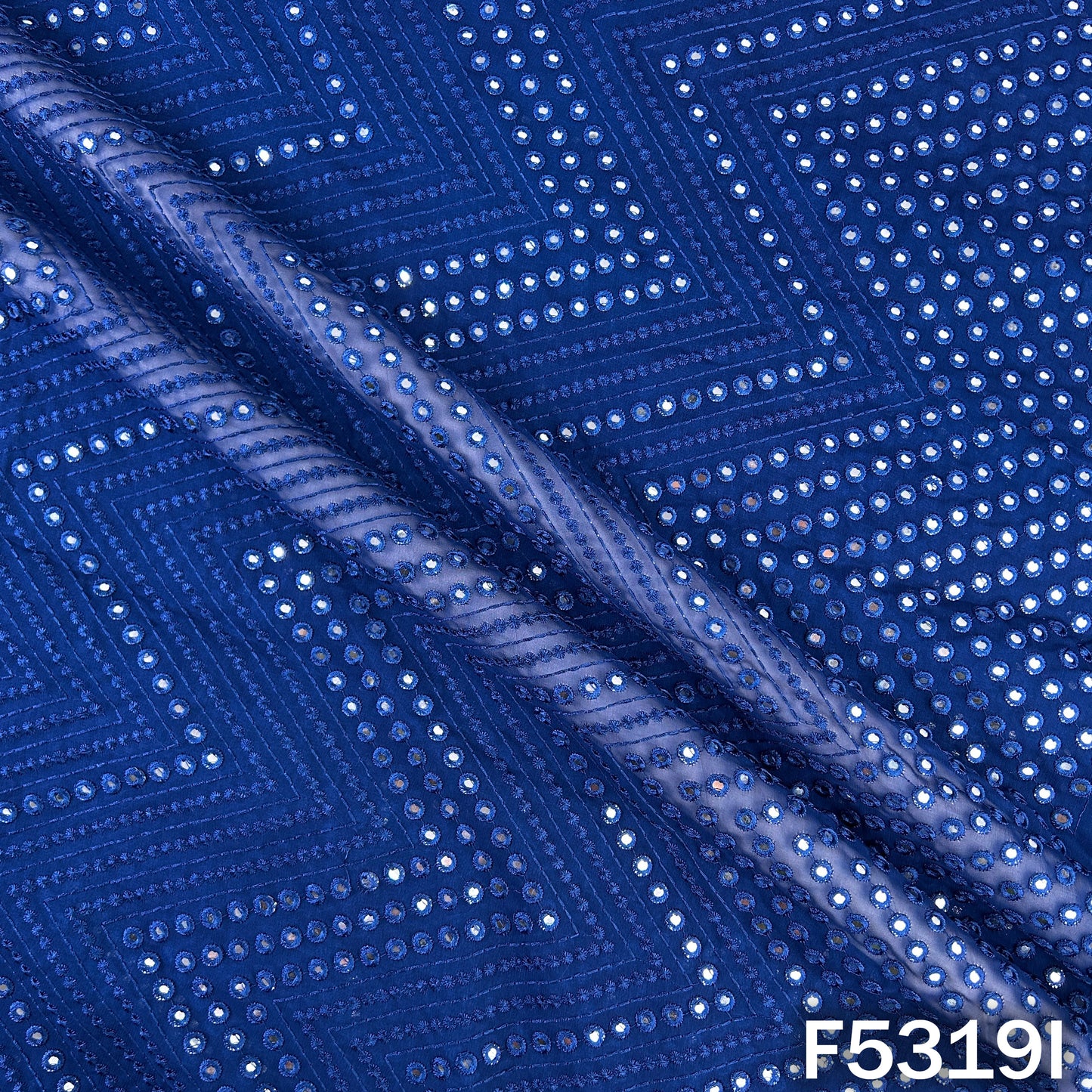 Thread Embroidered Mirror Wok Georgette Fabric - F5319