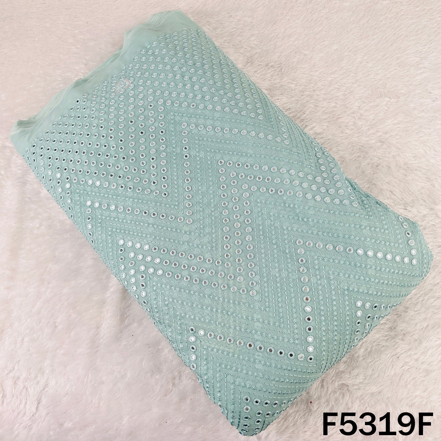 Thread Embroidered Mirror Wok Georgette Fabric - F5319