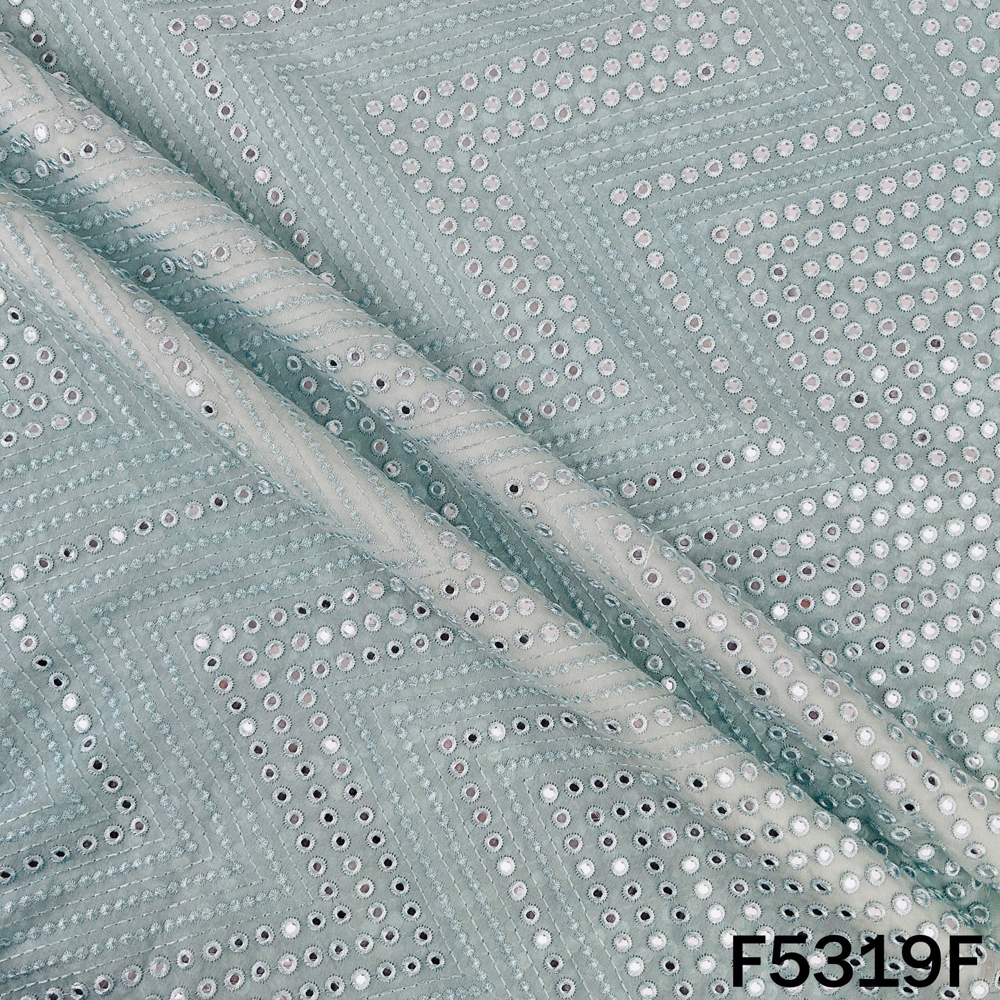 Thread Embroidered Mirror Wok Georgette Fabric - F5319
