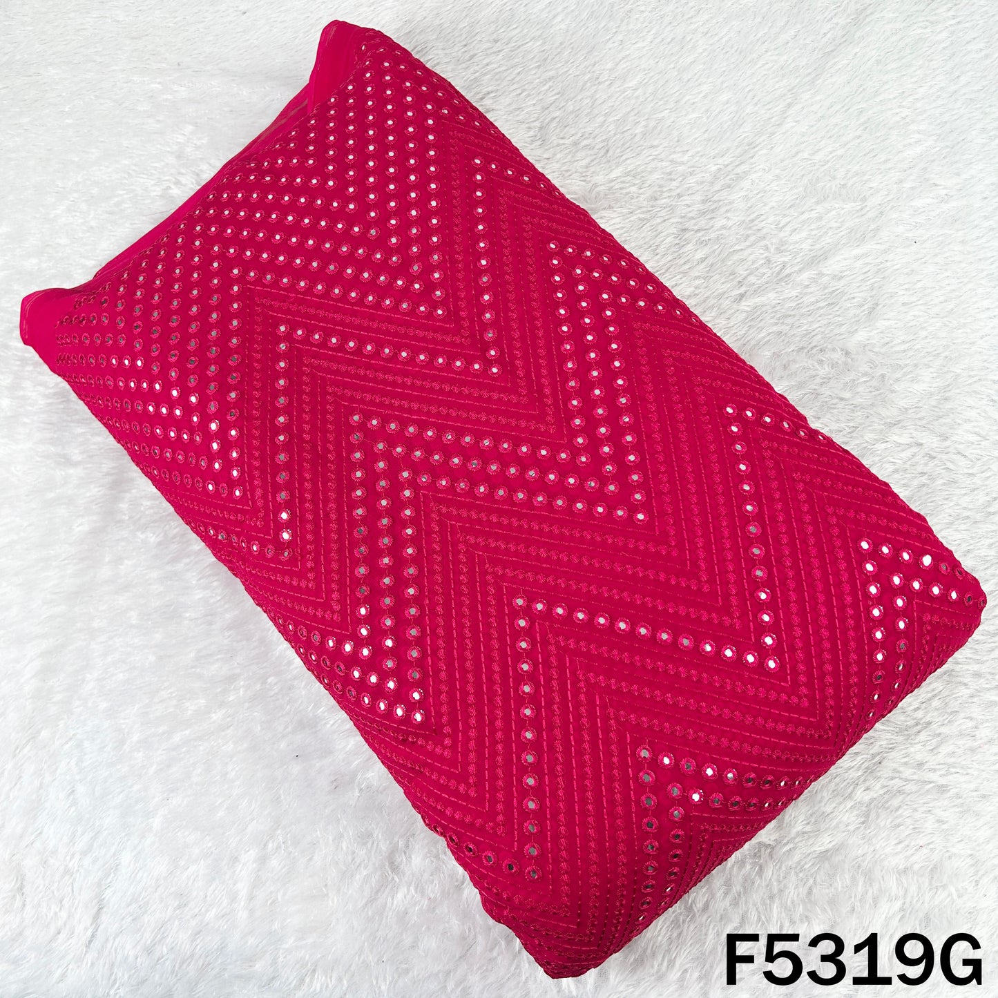 Thread Embroidered Mirror Wok Georgette Fabric - F5319