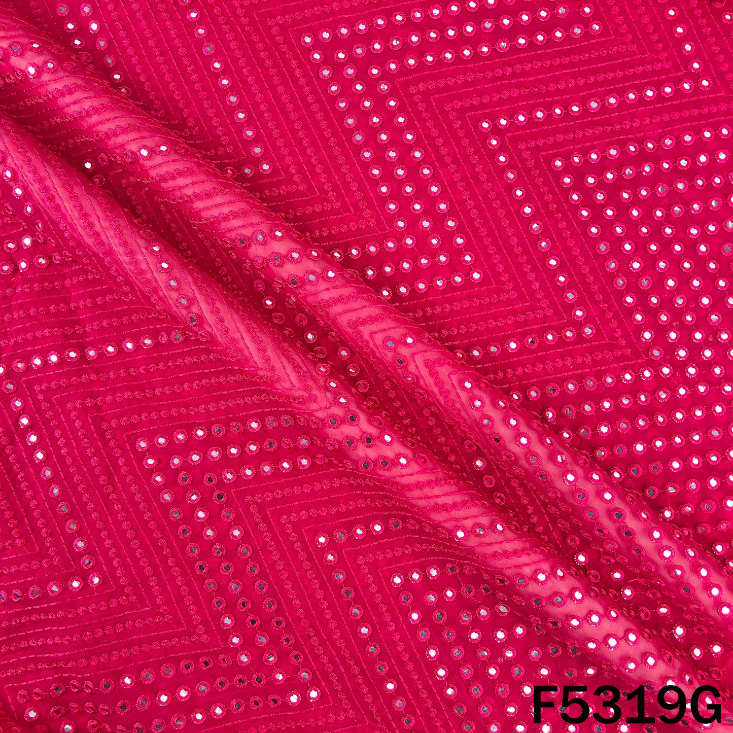 Thread Embroidered Mirror Wok Georgette Fabric - F5319