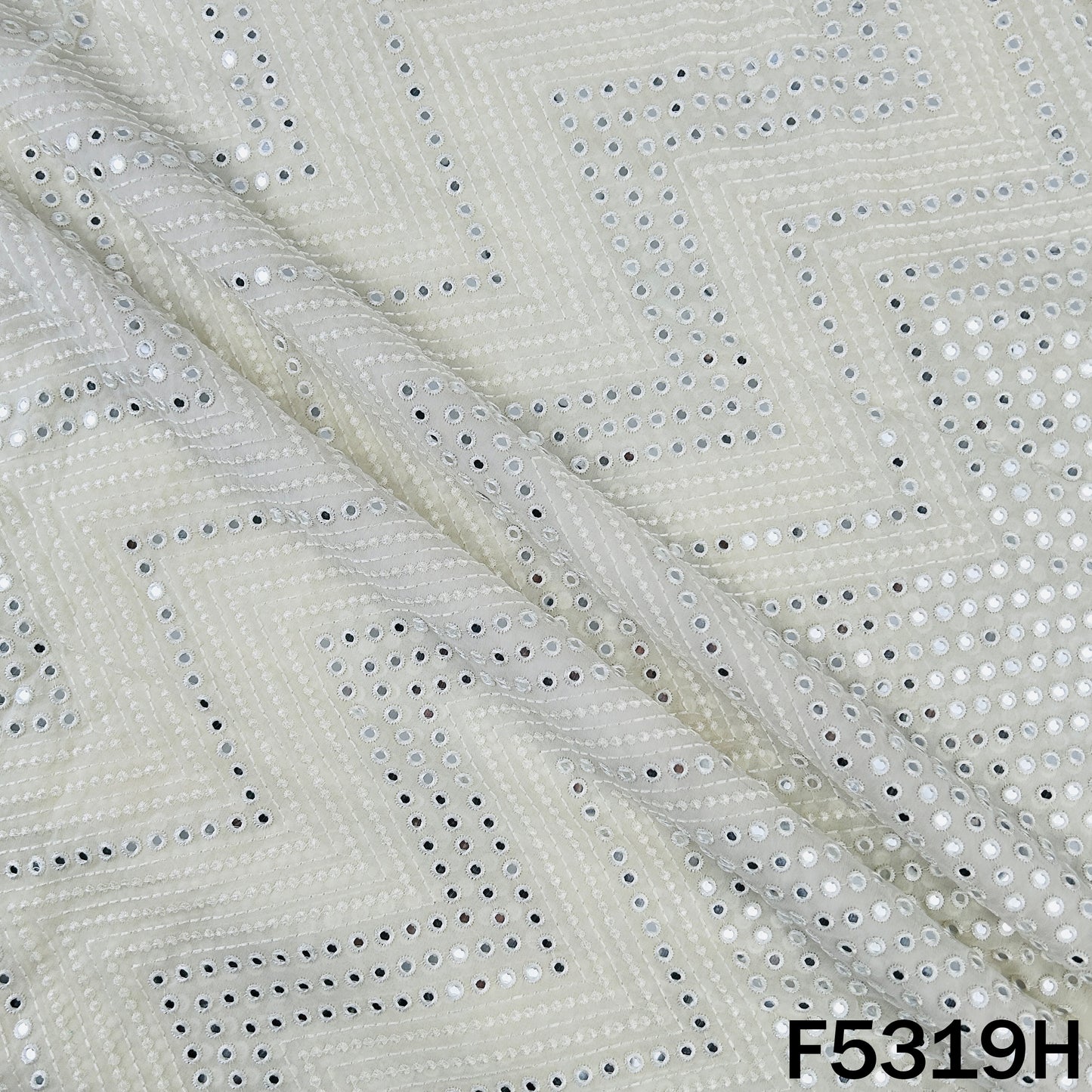 Thread Embroidered Mirror Wok Georgette Fabric - F5319