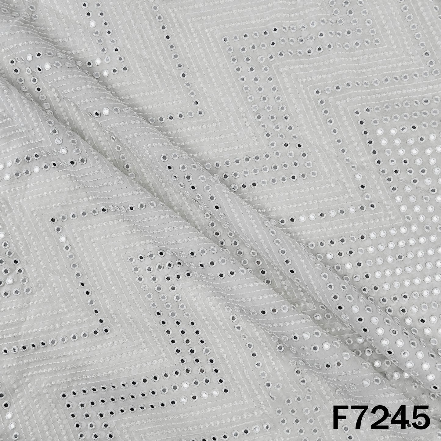 Dyeable Thread Embroidered Mirror Work Georgette Fabric - F7245